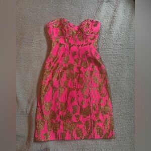 Vibrant Strapless Dress with Gold Accents